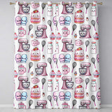 Cute Kawaii Baking Cake Mixer Grey Seamless Pattern  Readymade Eyelet Ring Top Thermal 100% Blackout Curtains