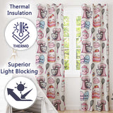Cute Kawaii Baking Cake Mixer Grey Seamless Pattern  Readymade Eyelet Ring Top Thermal 100% Blackout Curtains