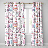 Cute Kawaii Baking Cake Mixer Grey Seamless Pattern  Readymade Eyelet Ring Top Thermal 100% Blackout Curtains