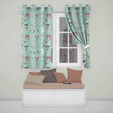 Cute Kawaii Chef Girl Mint Kitchen Utensils Seamless Pattern  Readymade Eyelet Ring Top Thermal 100% Blackout Curtains