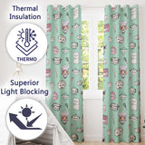 Cute Kawaii Chef Girl Mint Kitchen Utensils Seamless Pattern  Readymade Eyelet Ring Top Thermal 100% Blackout Curtains