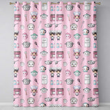 Cute Kawaii Chef Girl Pink Kitchen Utensils Seamless Pattern  Readymade Eyelet Ring Top Thermal 100% Blackout Curtains