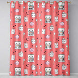 Cute Kawaii Coffee Maker Cups Milk Red Background Seamless Pattern  Readymade Eyelet Ring Top Thermal 100% Blackout Curtains