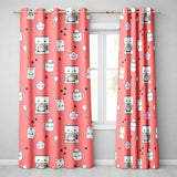 Cute Kawaii Coffee Maker Cups Milk Red Background Seamless Pattern  Readymade Eyelet Ring Top Thermal 100% Blackout Curtains