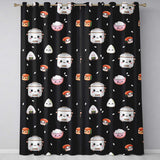 Cute Kawaii Sushi Rice Bowl Cooker Black Background Seamless Pattern  Readymade Eyelet Ring Top Thermal 100% Blackout Curtains