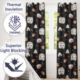 Cute Kawaii Sushi Rice Bowl Cooker Black Background Seamless Pattern  Readymade Eyelet Ring Top Thermal 100% Blackout Curtains