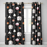 Cute Kawaii Sushi Rice Bowl Cooker Black Background Seamless Pattern  Readymade Eyelet Ring Top Thermal 100% Blackout Curtains