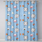 Cute Kawaii Sushi Rice Bowl Cooker Blue Background Seamless Pattern  Readymade Eyelet Ring Top Thermal 100% Blackout Curtains