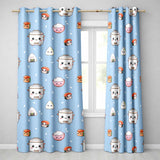 Cute Kawaii Sushi Rice Bowl Cooker Blue Background Seamless Pattern  Readymade Eyelet Ring Top Thermal 100% Blackout Curtains