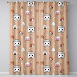 Cute Kawaii Sushi Rice Cooker Bowl Salmon Beige Background Seamless Pattern  Readymade Eyelet Ring Top Thermal 100% Blackout Curtains
