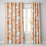 Cute Kawaii Sushi Rice Cooker Bowl Salmon Beige Background Seamless Pattern  Readymade Eyelet Ring Top Thermal 100% Blackout Curtains