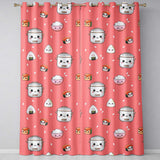 Cute Kawaii Sushi Rice Cooker Bowl Coral Background Seamless Pattern  Readymade Eyelet Ring Top Thermal 100% Blackout Curtains
