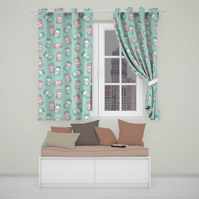 Cute Kawaii Sweet Sugar Jars with Bows Mint Green Background Seamless Pattern  Readymade Eyelet Ring Top Thermal 100% Blackout Curtains