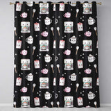 Cute Kawaii Coffee Kitchen Appliances Seamless Pattern  Readymade Eyelet Ring Top Thermal 100% Blackout Curtains