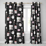 Cute Kawaii Coffee Kitchen Appliances Seamless Pattern  Readymade Eyelet Ring Top Thermal 100% Blackout Curtains