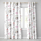 Cute Kawaii Kitchen Appliances Seamless Pattern  Readymade Eyelet Ring Top Thermal 100% Blackout Curtains