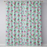 Cute Kawaii Strawberry Plant Pots Teal Background Seamless Pattern  Readymade Eyelet Ring Top Thermal 100% Blackout Curtains