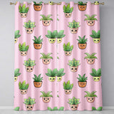 Cute Kawaii Indoor Plants Blush Pink Background Seamless Pattern  Readymade Eyelet Ring Top Thermal 100% Blackout Curtains