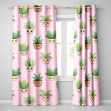 Cute Kawaii Indoor Plants Blush Pink Background Seamless Pattern  Readymade Eyelet Ring Top Thermal 100% Blackout Curtains