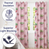 Cute Kawaii Floral Plants Pink Background Seamless Pattern  Readymade Eyelet Ring Top Thermal 100% Blackout Curtains