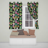 Cute Kawaii Indoor Plants Black Background Seamless Pattern  Readymade Eyelet Ring Top Thermal 100% Blackout Curtains