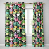 Cute Kawaii Indoor Plants Black Background Seamless Pattern  Readymade Eyelet Ring Top Thermal 100% Blackout Curtains