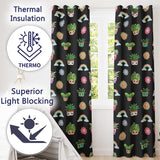 Cute Kawaii Plants Rainbows Smiling Sun Black Background Seamless Pattern  Readymade Eyelet Ring Top Thermal 100% Blackout Curtains