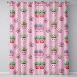 Cute Kawaii Flower Pots Blossom Soft Pink Background Seamless Pattern  Readymade Eyelet Ring Top Thermal 100% Blackout Curtains