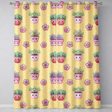 Cute Kawaii Flower Pots Blossom Yellow Background Seamless Pattern  Readymade Eyelet Ring Top Thermal 100% Blackout Curtains