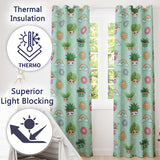 Cute Kawaii Tropical Plants Rainbow Sun Mint Background Seamless Pattern  Readymade Eyelet Ring Top Thermal 100% Blackout Curtains