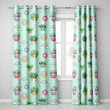 Cute Kawaii Tropical Plants Rainbow Sun Mint Background Seamless Pattern  Readymade Eyelet Ring Top Thermal 100% Blackout Curtains