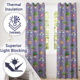 Cute Kawaii Tropical Plants Rainbow Sun Purple Background Seamless Pattern  Readymade Eyelet Ring Top Thermal 100% Blackout Curtains