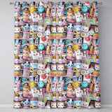 Cute Kawaii Busy School Supplies Desk Cartoon Seamless Pattern  Readymade Eyelet Ring Top Thermal 100% Blackout Curtains