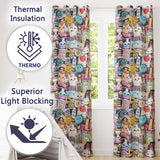 Cute Kawaii Busy School Supplies Desk Cartoon Seamless Pattern  Readymade Eyelet Ring Top Thermal 100% Blackout Curtains
