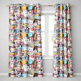Cute Kawaii Busy School Supplies Desk Cartoon Seamless Pattern  Readymade Eyelet Ring Top Thermal 100% Blackout Curtains