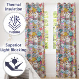 Cute Kawaii Busy School Supplies Desk Grey Background Seamless Pattern  Readymade Eyelet Ring Top Thermal 100% Blackout Curtains