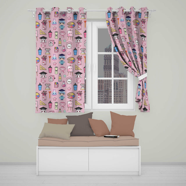 Cute Kawaii Graduation Student Art Supplies  Blush Seamless Pattern  Readymade Eyelet Ring Top Thermal 100% Blackout Curtains