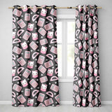 Cute Kawaii Maths Cat Calculator Ruler Dark Seamless Pattern  Readymade Eyelet Ring Top Thermal 100% Blackout Curtains