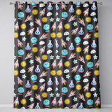 Cute Kawaii Space Rocket Globe Sun Star Dark Seamless Pattern  Readymade Eyelet Ring Top Thermal 100% Blackout Curtains