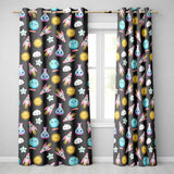 Cute Kawaii Space Rocket Globe Sun Star Dark Seamless Pattern  Readymade Eyelet Ring Top Thermal 100% Blackout Curtains