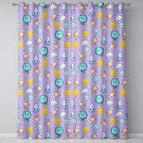 Cute Kawaii Space Rocket Globe Sun Star Lilac Seamless Pattern  Readymade Eyelet Ring Top Thermal 100% Blackout Curtains