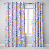 Cute Kawaii Space Rocket Globe Sun Star Lilac Seamless Pattern  Readymade Eyelet Ring Top Thermal 100% Blackout Curtains