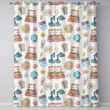 Cute Kawaii School Cat Books Crayons Yellow Lines Seamless Pattern  Readymade Eyelet Ring Top Thermal 100% Blackout Curtains
