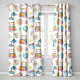 Cute Kawaii School Cat Books Crayons Yellow Lines Seamless Pattern  Readymade Eyelet Ring Top Thermal 100% Blackout Curtains