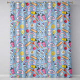 Cute Kawaii School Supplies Rainbow Apple Glue Blue Seamless Pattern  Readymade Eyelet Ring Top Thermal 100% Blackout Curtains