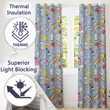 Cute Kawaii School Supplies Rainbow Apple Glue Blue Seamless Pattern  Readymade Eyelet Ring Top Thermal 100% Blackout Curtains