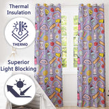 Cute Kawaii School Supplies  Rainbow Apple Purple Background Seamless Pattern  Readymade Eyelet Ring Top Thermal 100% Blackout Curtains