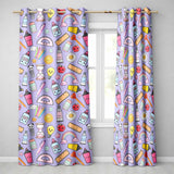 Cute Kawaii School Supplies  Rainbow Apple Purple Background Seamless Pattern  Readymade Eyelet Ring Top Thermal 100% Blackout Curtains