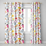 Cute Kawaii School Supplies Glue Rainbow Apple Grey Background Seamless Pattern  Readymade Eyelet Ring Top Thermal 100% Blackout Curtains