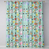 Cute Kawaii School Supplies Cat Books Clock Pencil Green Seamless Pattern  Readymade Eyelet Ring Top Thermal 100% Blackout Curtains